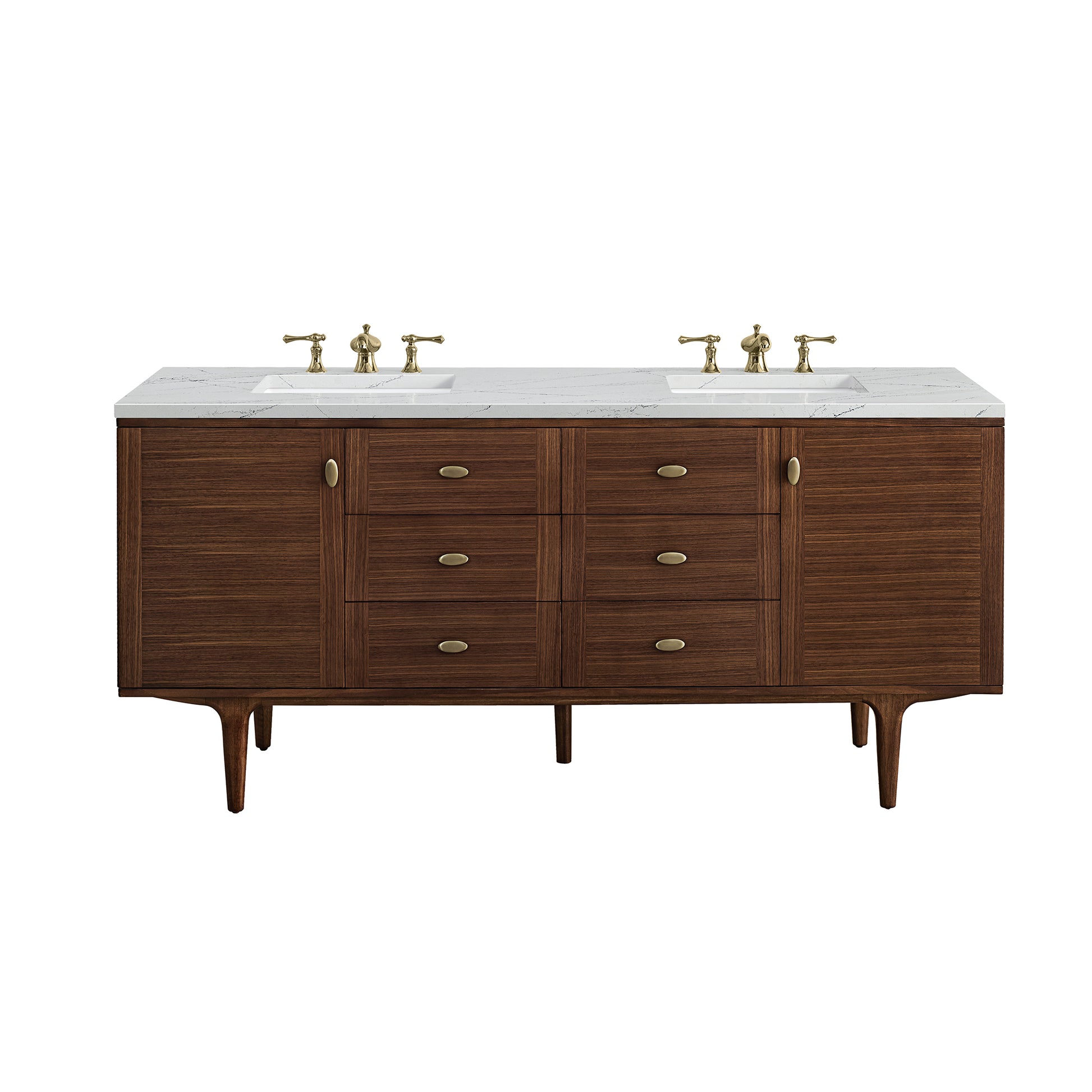 Amberly 72" Double Vanity, Mid-Century Walnut w/ 3CM Ethereal Noctis Top James Martin Vanities