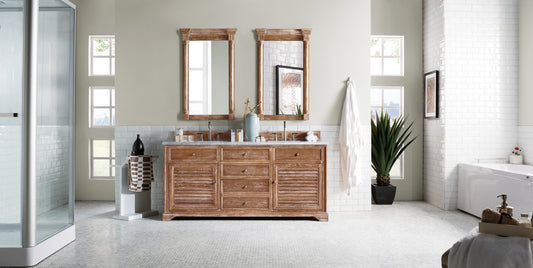 Savannah 72" Driftwood Double Vanity w/ 3 CM Carrara Marble Top James Martin Vanities