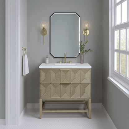 Emmeline 36" Single Vanity, Pebble Oak w/ 3CM White Zeus Top James Martin Vanities