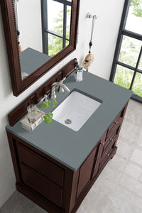 De Soto 36" Single Vanity, Burnished Mahogany w/ 3 CM Cala Blue Quartz Top James Martin Vanities