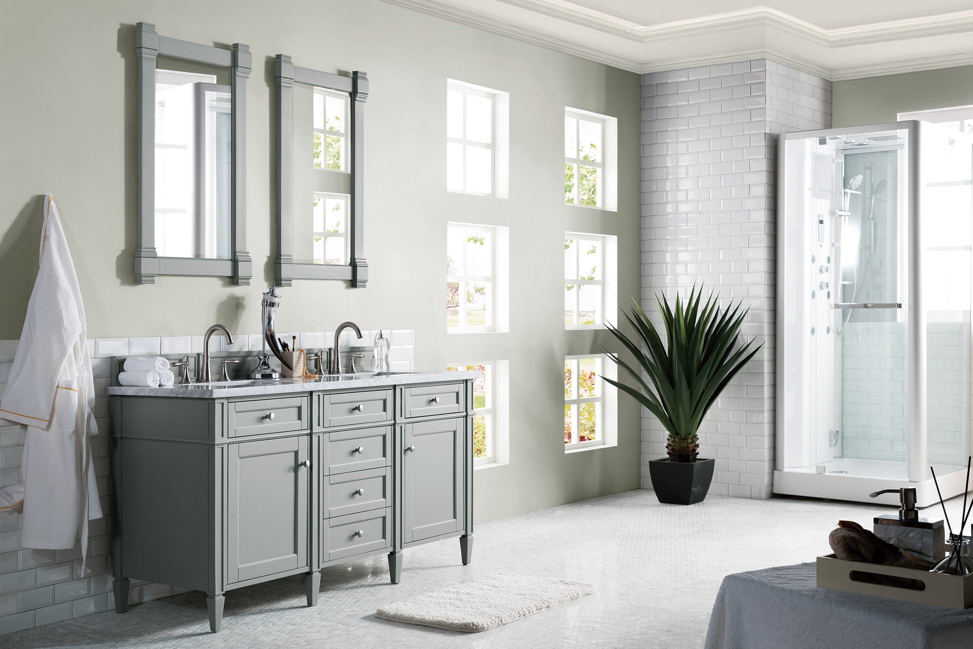 Brittany 60" Urban Gray Double Vanity w/ 3 CM Carrara Marble Top James Martin Vanities