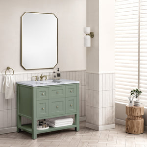 Breckenridge 36" Single Vanity, Smokey Celadon w/ 3CM Carrara Marble Top James Martin Vanities