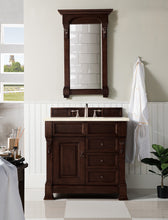 Load image into Gallery viewer, Brookfield 36&quot; Single Vanity, Burnished Mahogany w/ 3 CM Eternal Marfil Quartz Top James Martin Vanities