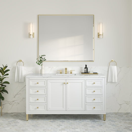 Chicago 60" Single Vanity, Glossy White w/ 3CM Ethereal Noctis Top James Martin Vanities
