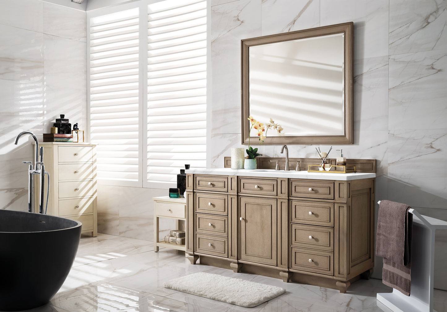 Bristol 60" Single Vanity, Whitewashed Walnut, w/ 3 CM Arctic Fall Solid Surface Top James Martin Vanities