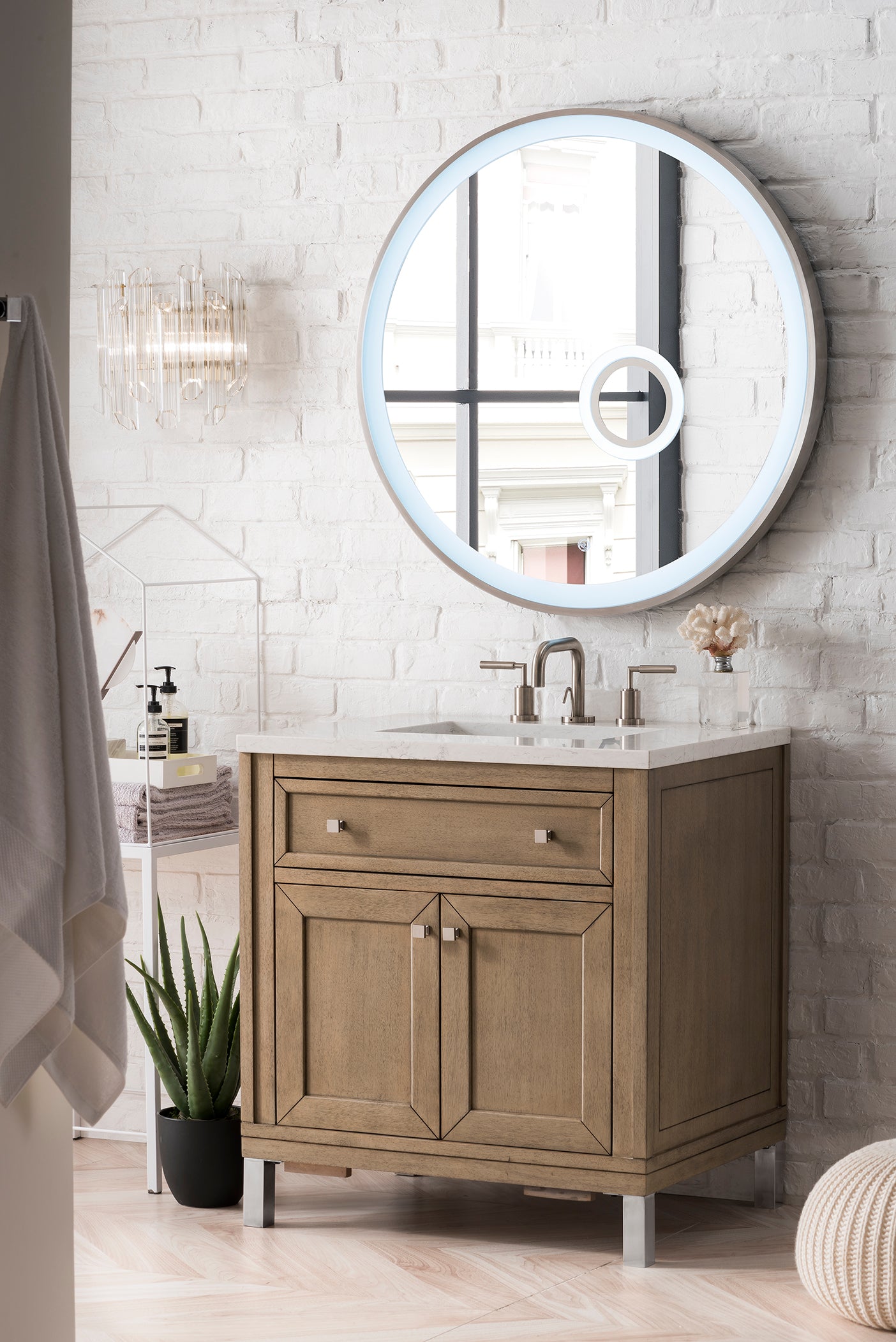 Chicago 30" Single Vanity, Whitewashed Walnut w/ 3 CM Eternal Jasmine Pearl Quartz Top James Martin Vanities