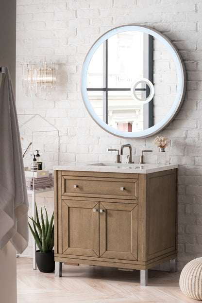 Chicago 30" Single Vanity, Whitewashed Walnut w/ 3 CM Eternal Jasmine Pearl Quartz Top James Martin Vanities