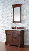 Load image into Gallery viewer, Brookfield 36&quot; Single Vanity, Warm Cherry w/ 3 CM White Zeus Quartz Top James Martin Vanities