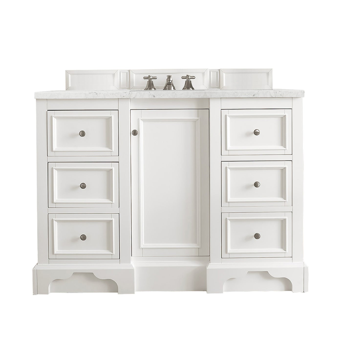 De Soto 48" Single Vanity, Bright White w/ 3 CM Eternal Jasmine Pearl Quartz Top James Martin Vanities