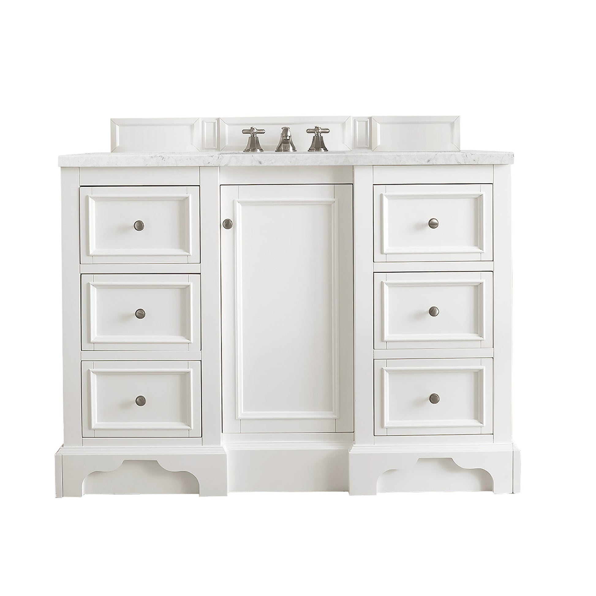 De Soto 48" Single Vanity, Bright White w/ 3 CM Eternal Jasmine Pearl Quartz Top James Martin Vanities