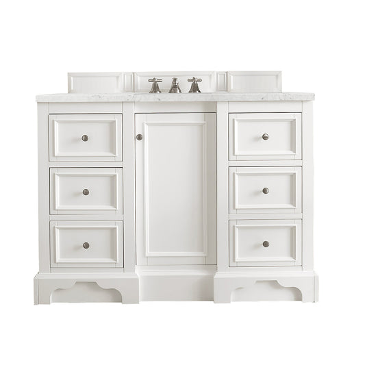 De Soto 48" Single Vanity, Bright White w/ 3 CM Eternal Jasmine Pearl Quartz Top James Martin Vanities
