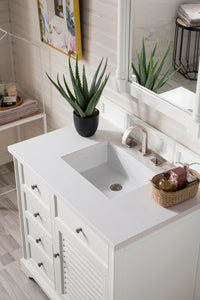 Savannah 36" Single Vanity Cabinet, Bright White, w/ 3 CM White Zeus Quartz Top James Martin Vanities