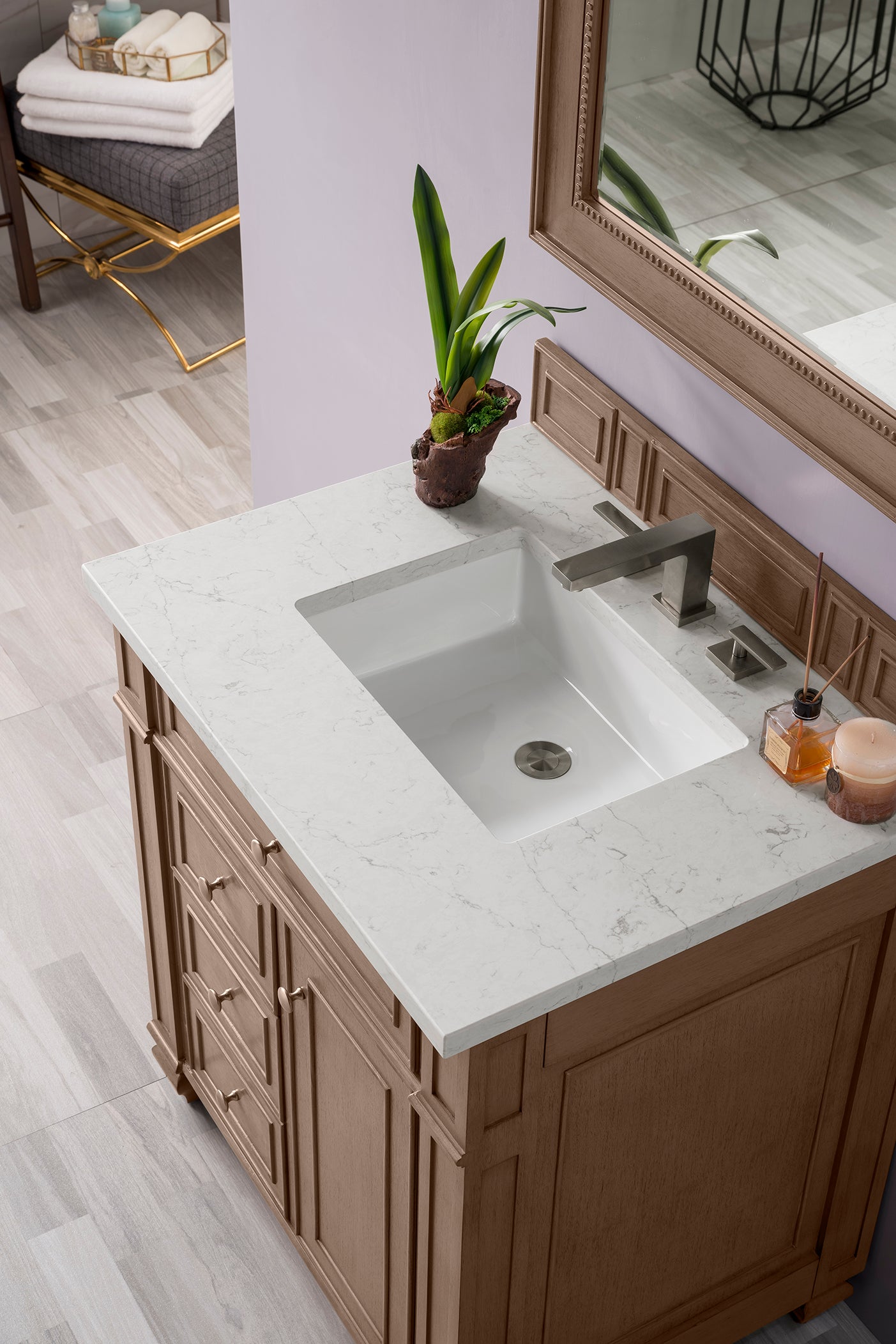 Bristol 30" Single Vanity, Whitewashed Walnut, w/ 3 CM Eternal Jasmine Pearl Quartz Top James Martin Vanities