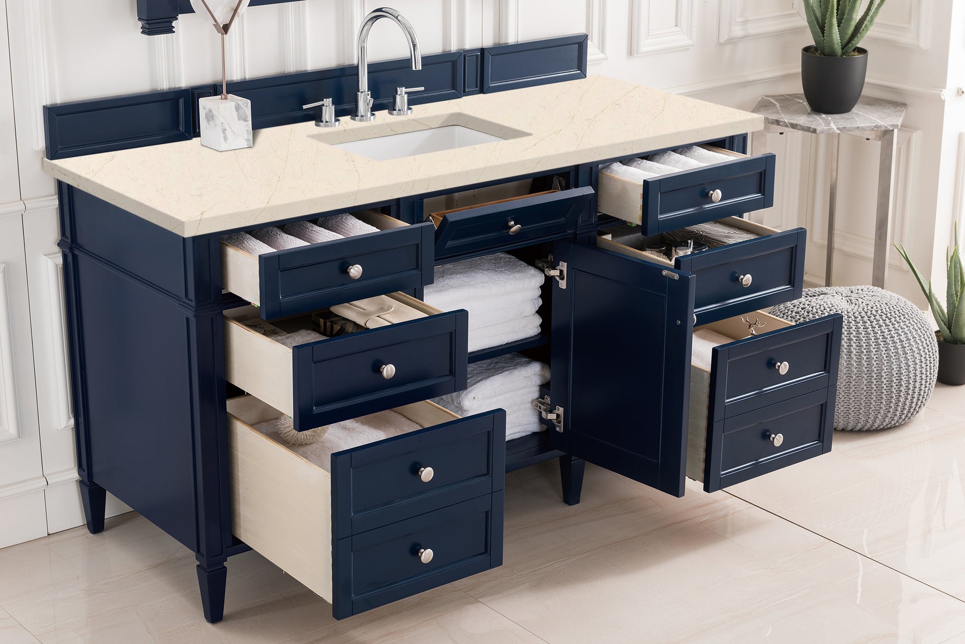 Brittany 60" Victory Blue Single Vanity w/ 3 CM Eternal Marfil Quartz Top James Martin Vanities