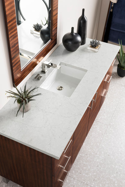 Metropolitan 60" Single Vanity, American Walnut, w/ 3 CM Eternal Jasmine Pearl Quartz Top James Martin Vanities