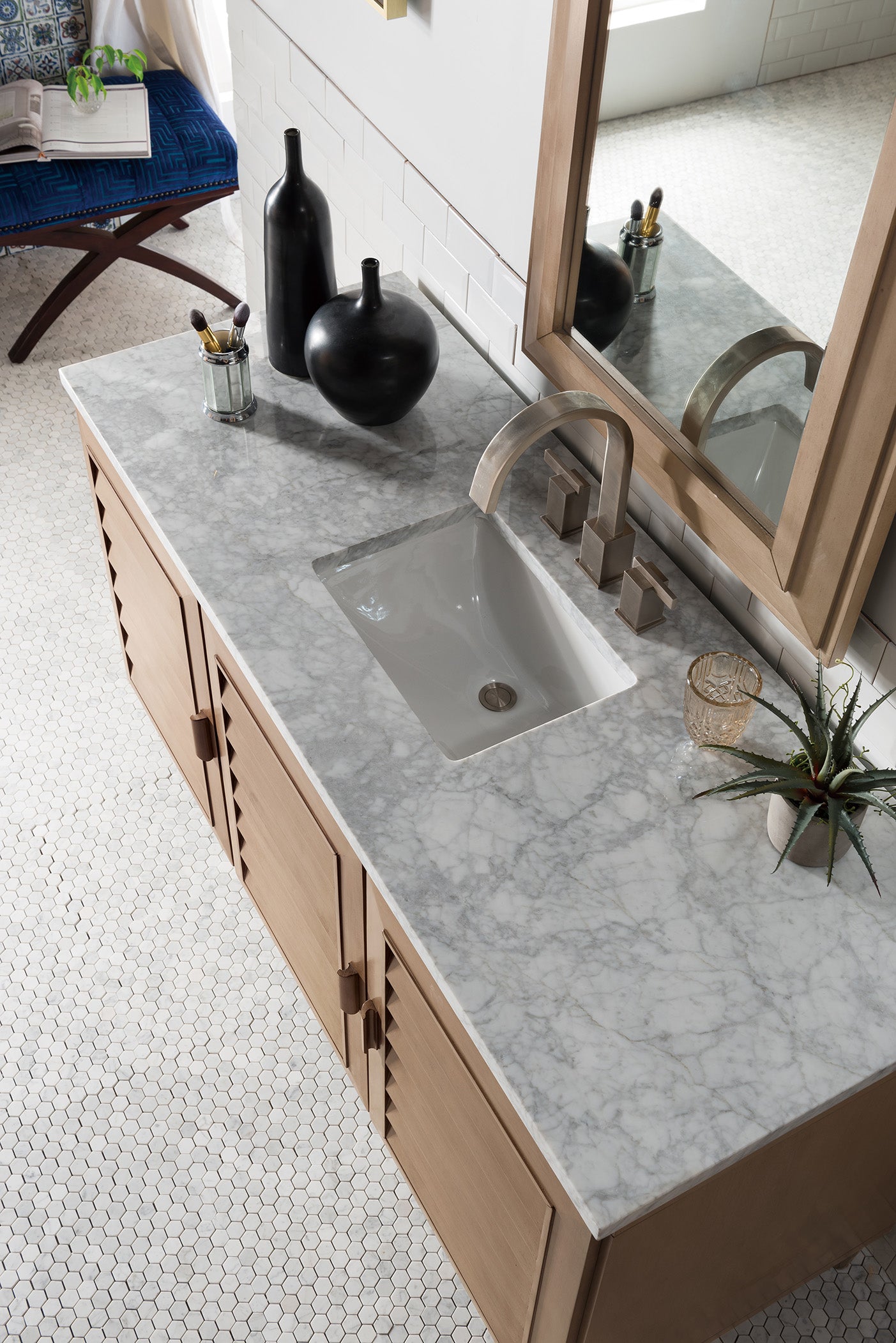 Portland 60" Single Vanity Whitewashed Walnut w/ 3 CM Carrara Marble Top James Martin Vanities