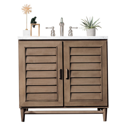 Portland 36" Single Vanity Whitewashed Walnut w/ 3 CM Arctic Fall Solid Surface Top James Martin Vanities