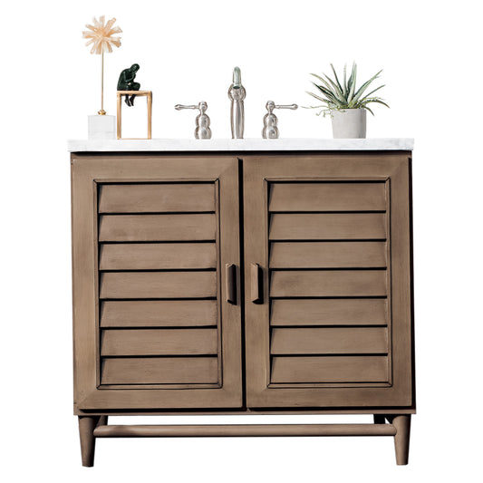 Portland 36" Single Vanity Whitewashed Walnut w/ 3 CM Arctic Fall Solid Surface Top James Martin Vanities