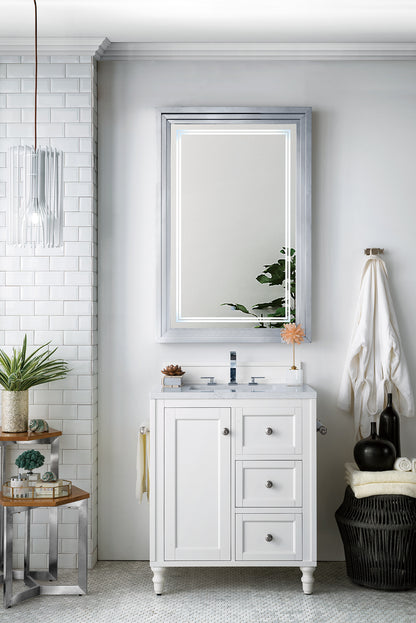 Copper Cove Encore 30" Single Vanity, Bright White w/ 3 CM Eternal Jasmine Pearl Quartz Top James Martin Vanities
