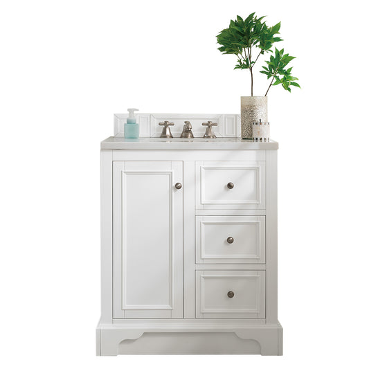 De Soto 30" Single Vanity, Bright White w/ 3 CM Arctic Fall Solid Surface Top James Martin Vanities