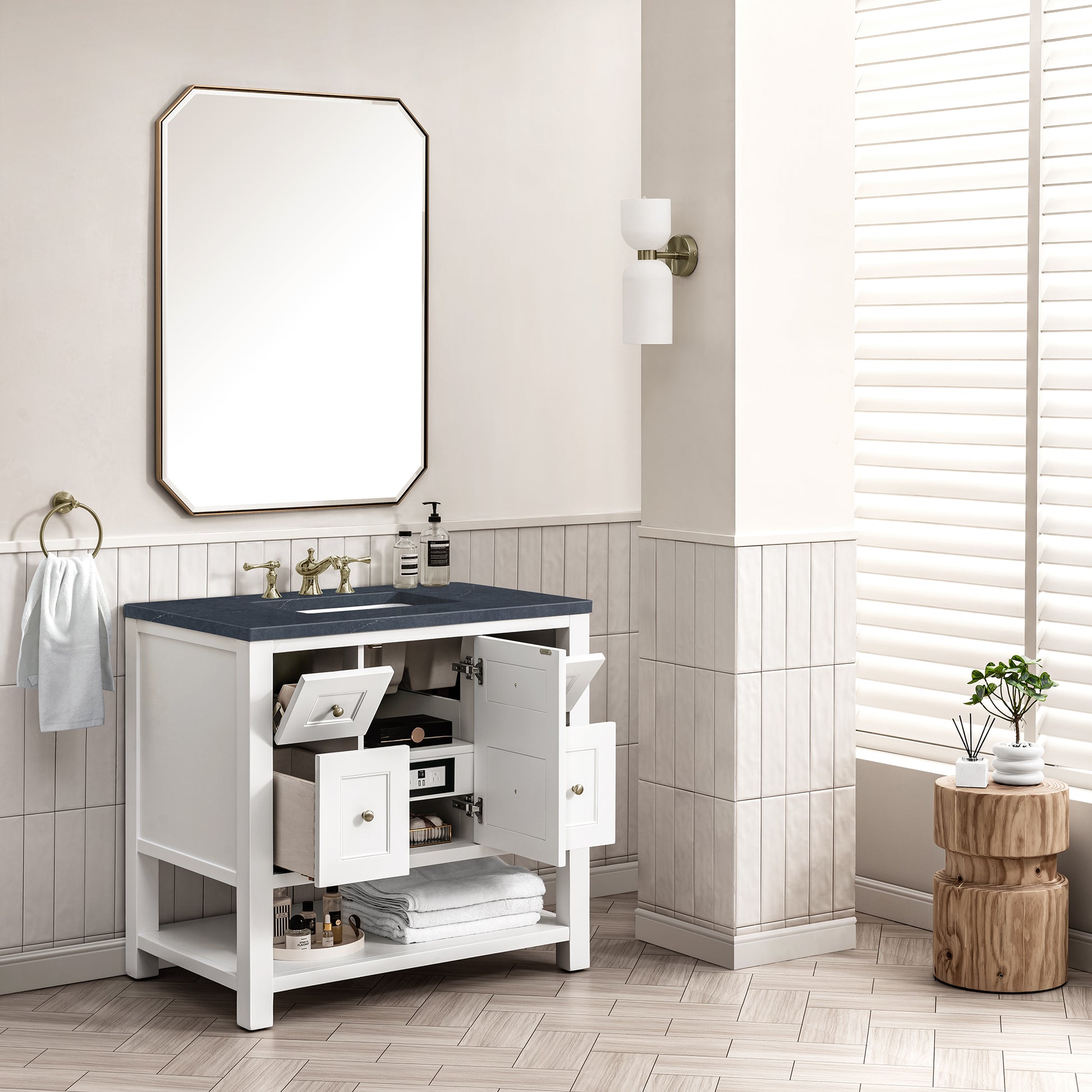 Breckenridge 36" Single Vanity, Bright White w/ 3CM Charcoal Soapstone Top James Martin Vanities