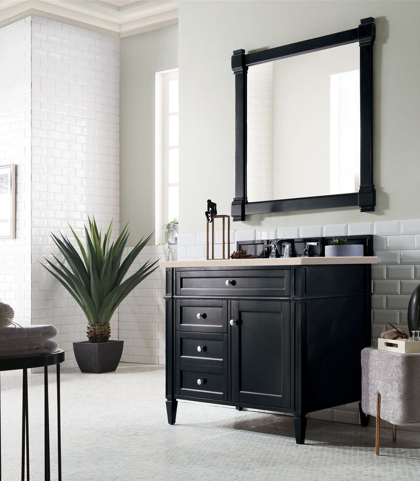 Brittany 36" Black Onyx Single Vanity w/ 3 CM Eternal Marfil Quartz Top James Martin Vanities