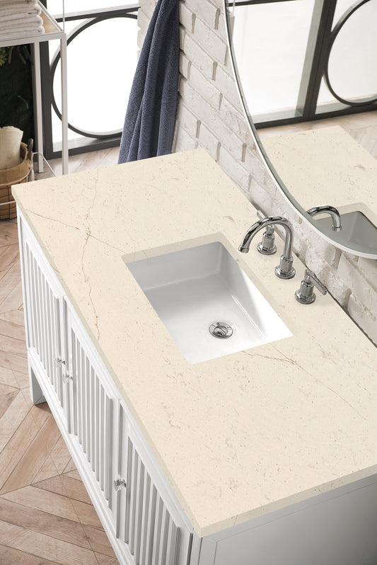 Athens 48" Single Vanity Cabinet, Glossy White, w/ 3 CM Eternal Marfil Top James Martin Vanities