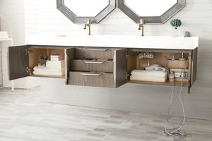 Mercer Island 72" Double Vanity, Ash Gray w/ Glossy White Composite Top James Martin Vanities