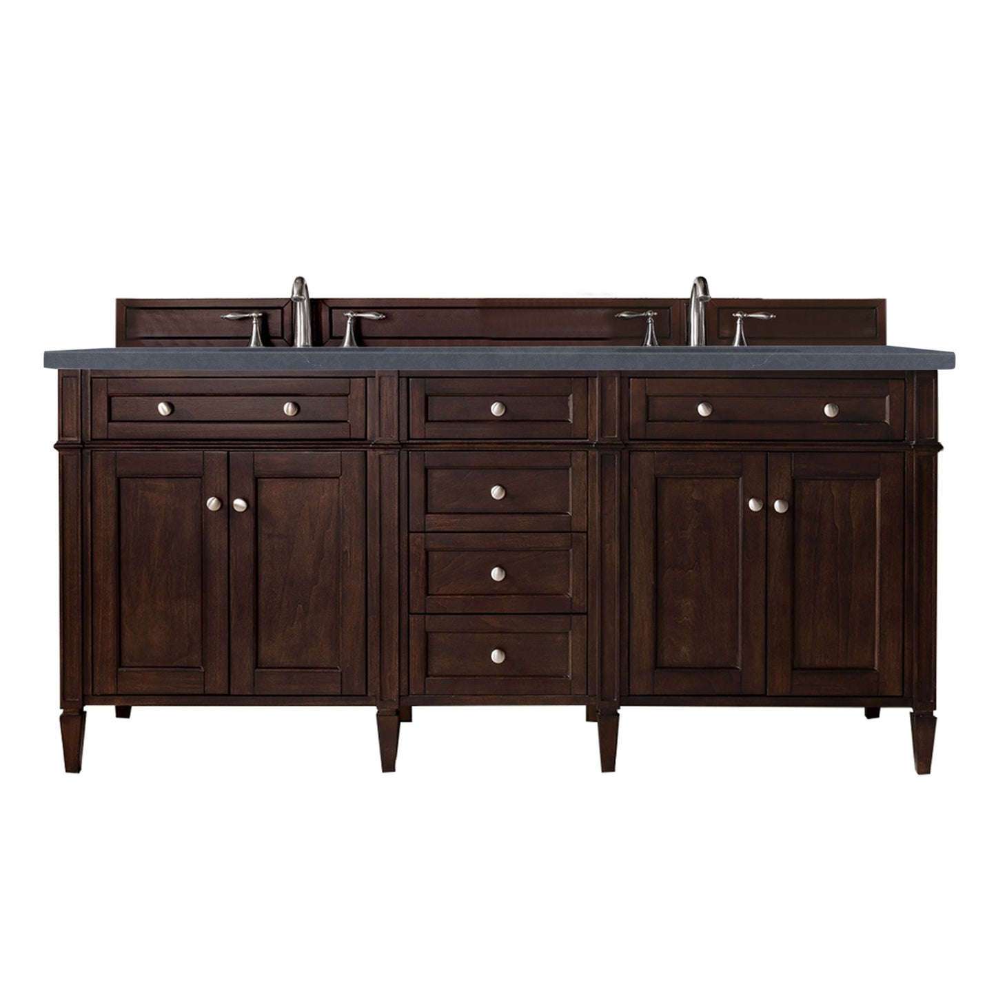 Brittany 72" Burnished Mahogany Double Vanity w/ 3 CM Charcoal Soapstone Quartz Top James Martin Vanities