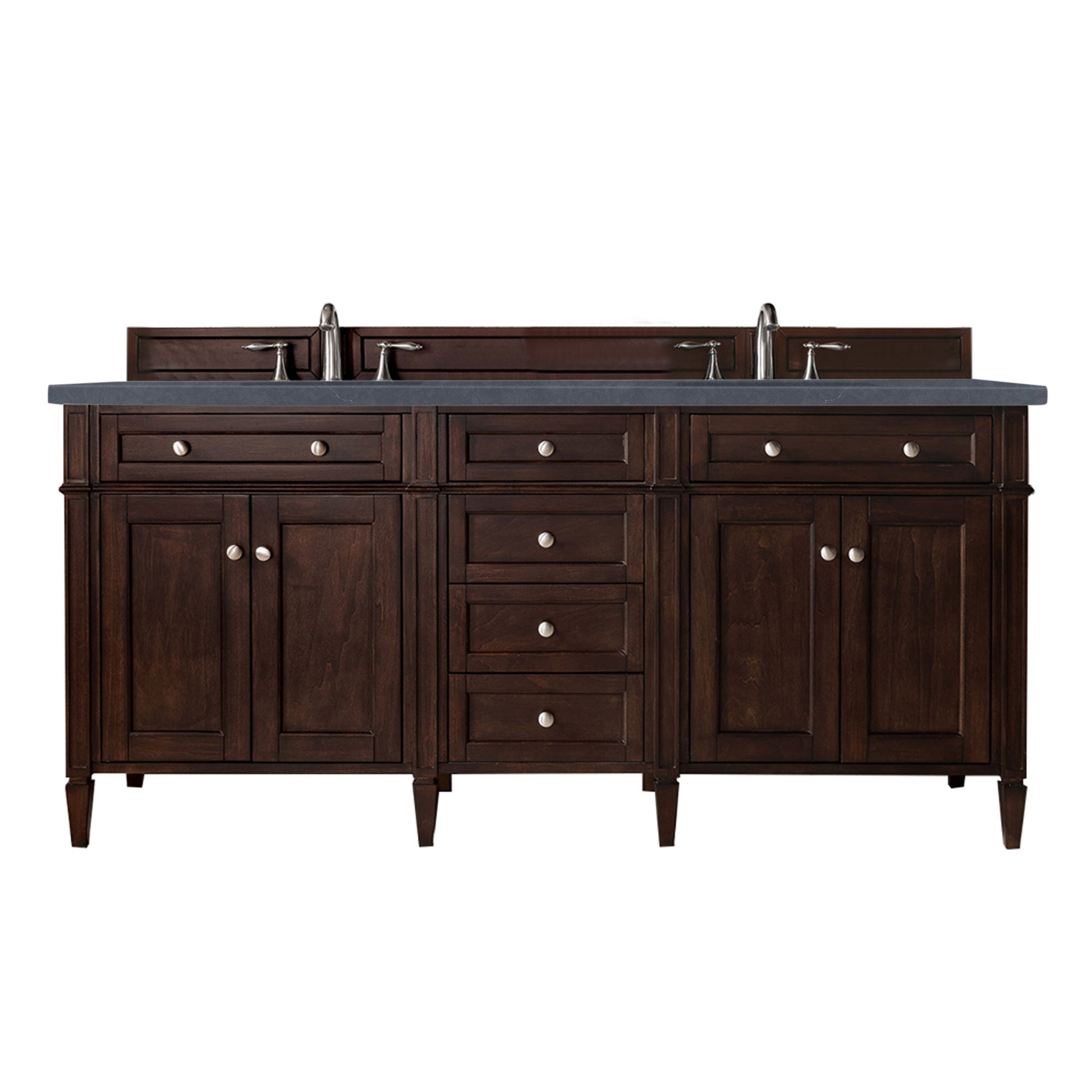 Brittany 72" Burnished Mahogany Double Vanity w/ 3 CM Charcoal Soapstone Quartz Top James Martin Vanities