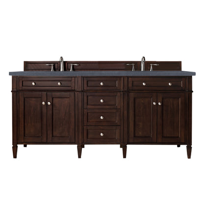 Brittany 72" Burnished Mahogany Double Vanity w/ 3 CM Charcoal Soapstone Quartz Top James Martin Vanities