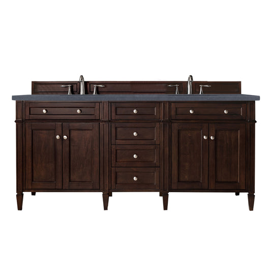 Brittany 72" Burnished Mahogany Double Vanity w/ 3 CM Charcoal Soapstone Quartz Top James Martin Vanities