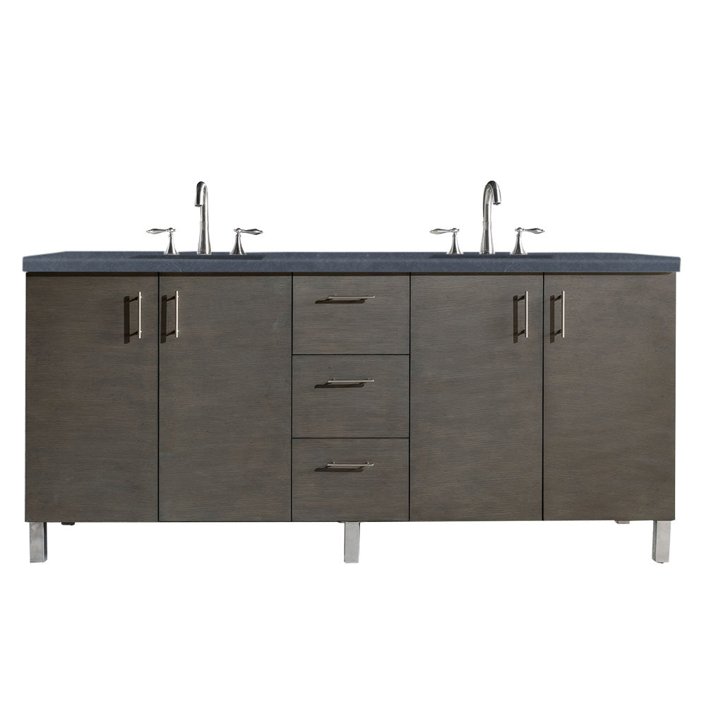 Metropolitan 72" Double Vanity, Silver Oak, w/ 3 CM Charcoal Soapstone Quartz Top James Martin Vanities