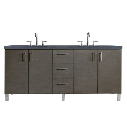 Metropolitan 72" Double Vanity, Silver Oak, w/ 3 CM Charcoal Soapstone Quartz Top James Martin Vanities