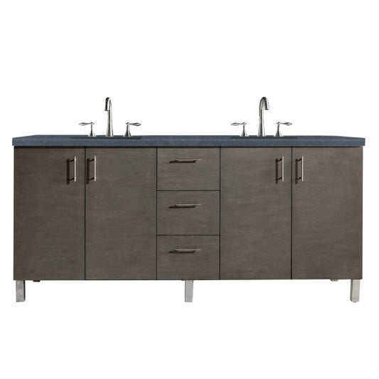 Metropolitan 72" Double Vanity, Silver Oak, w/ 3 CM Charcoal Soapstone Quartz Top James Martin Vanities