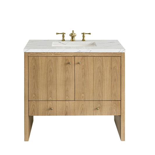 Hudson 36" Single Vanity, Light Natural Oak w/ 3CM Ethereal Noctis Top James Martin Vanities