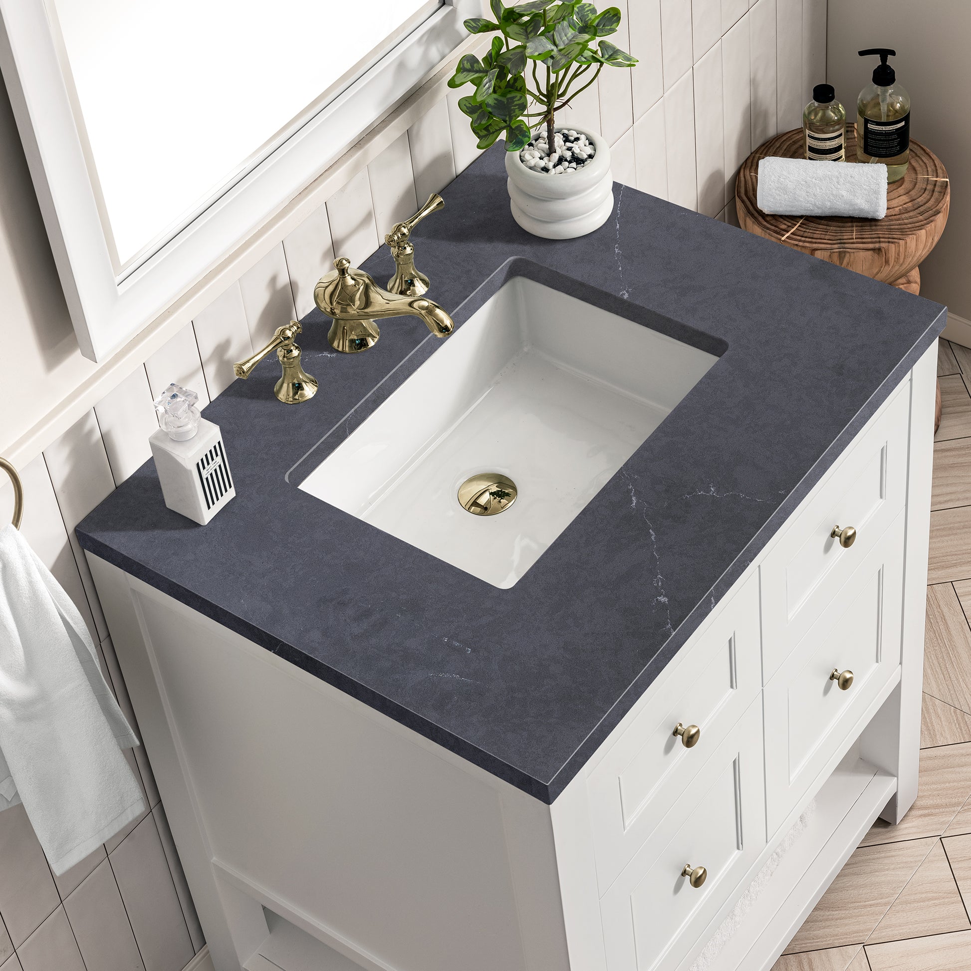 Bathroom Vanities Outlet Atlanta Renovate for LessBreckenridge 30" Single Vanity, Bright White w/ 3CM Charcoal Soapstone Top