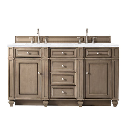 Bristol 60" Double Vanity, Whitewashed Walnut, w/ 3 CM Arctic Fall Solid Surface Top James Martin Vanities