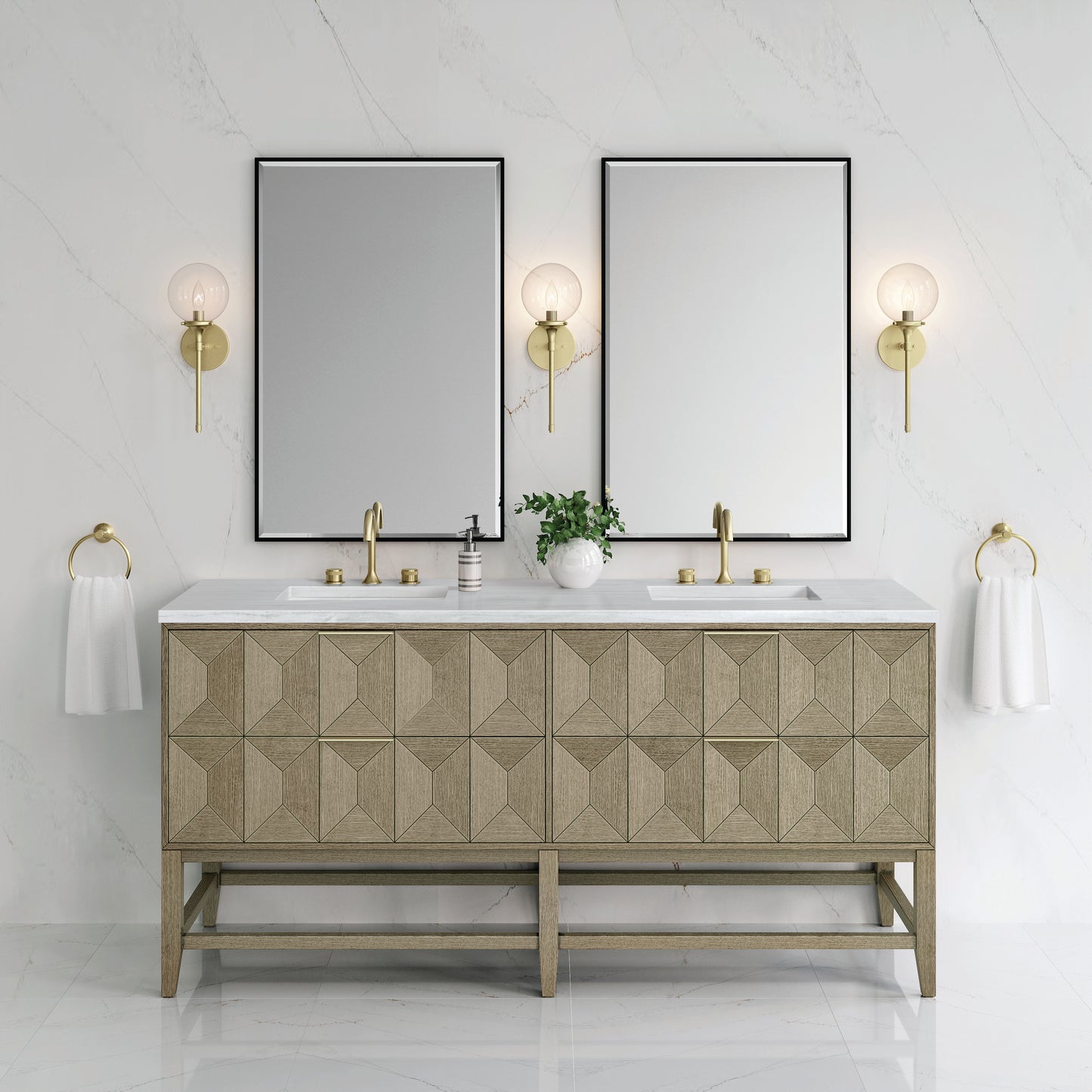 Emmeline 72" Double Vanity, Pebble Oak w/ 3CM Arctic Fall Top James Martin Vanities