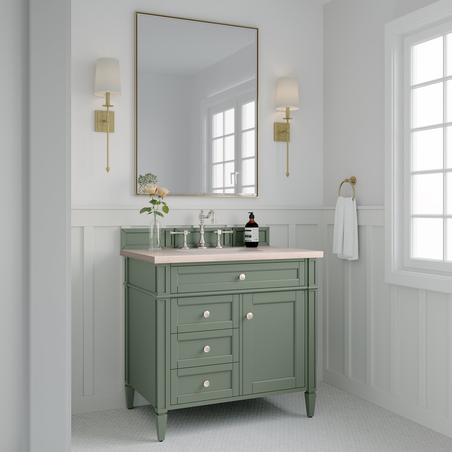 Brittany 36" Single Vanity, Smokey Celadon w/ 3CM Eternal Marfil Top James Martin Vanities