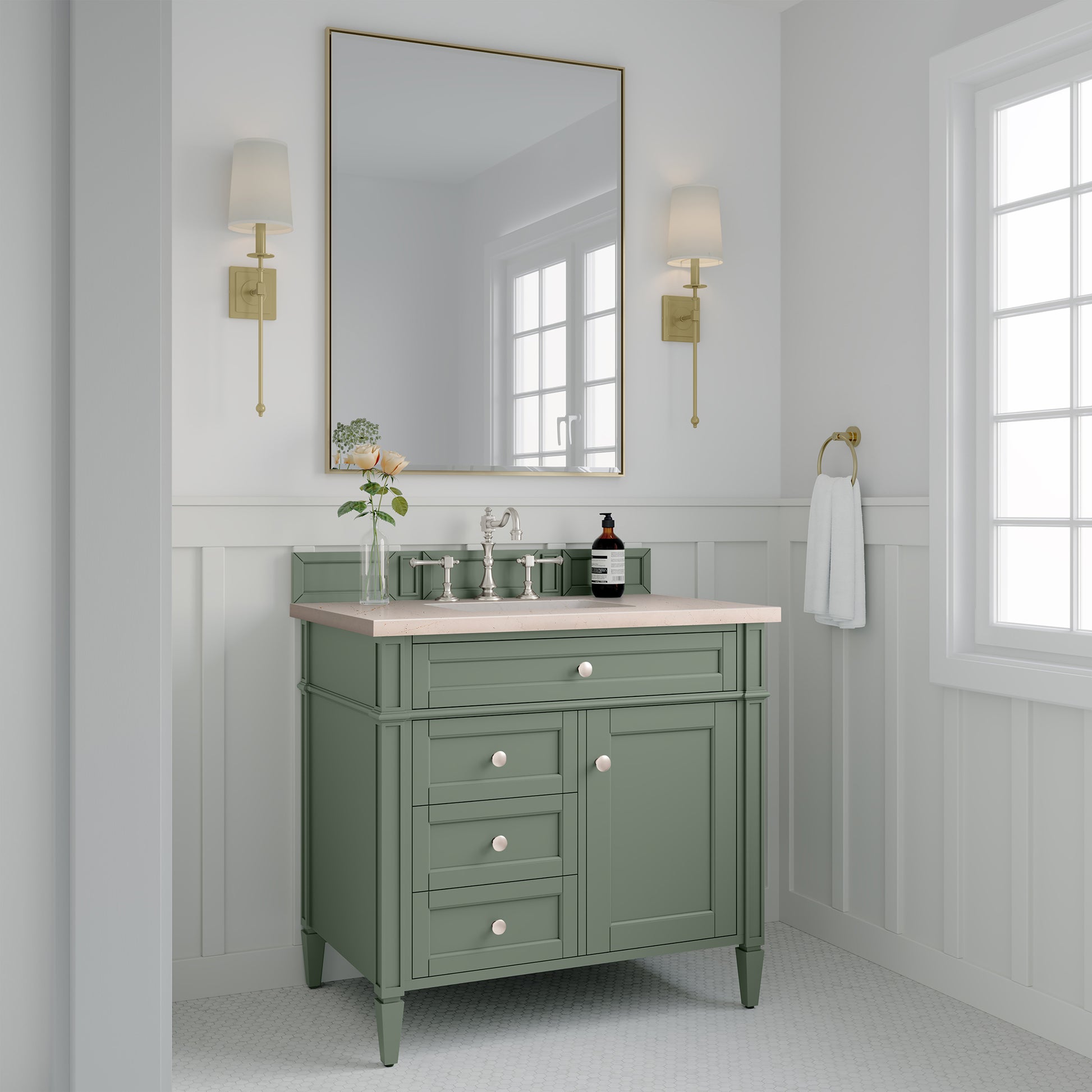 Brittany 36" Single Vanity, Smokey Celadon w/ 3CM Eternal Marfil Top James Martin Vanities