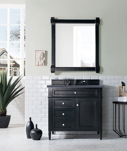 Brittany 36" Black Onyx Single Vanity w/ 3 CM Charcoal Soapstone Quartz Top James Martin Vanities