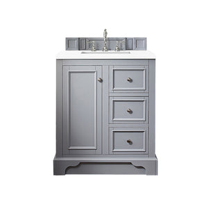 De Soto 30" Single Vanity, Silver Gray w/ 3 CM White Zeus Quartz Top James Martin Vanities