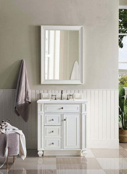 Bristol 30" Single Vanity, Bright White, w/ 3 CM Arctic Fall Solid Surface Top James Martin Vanities