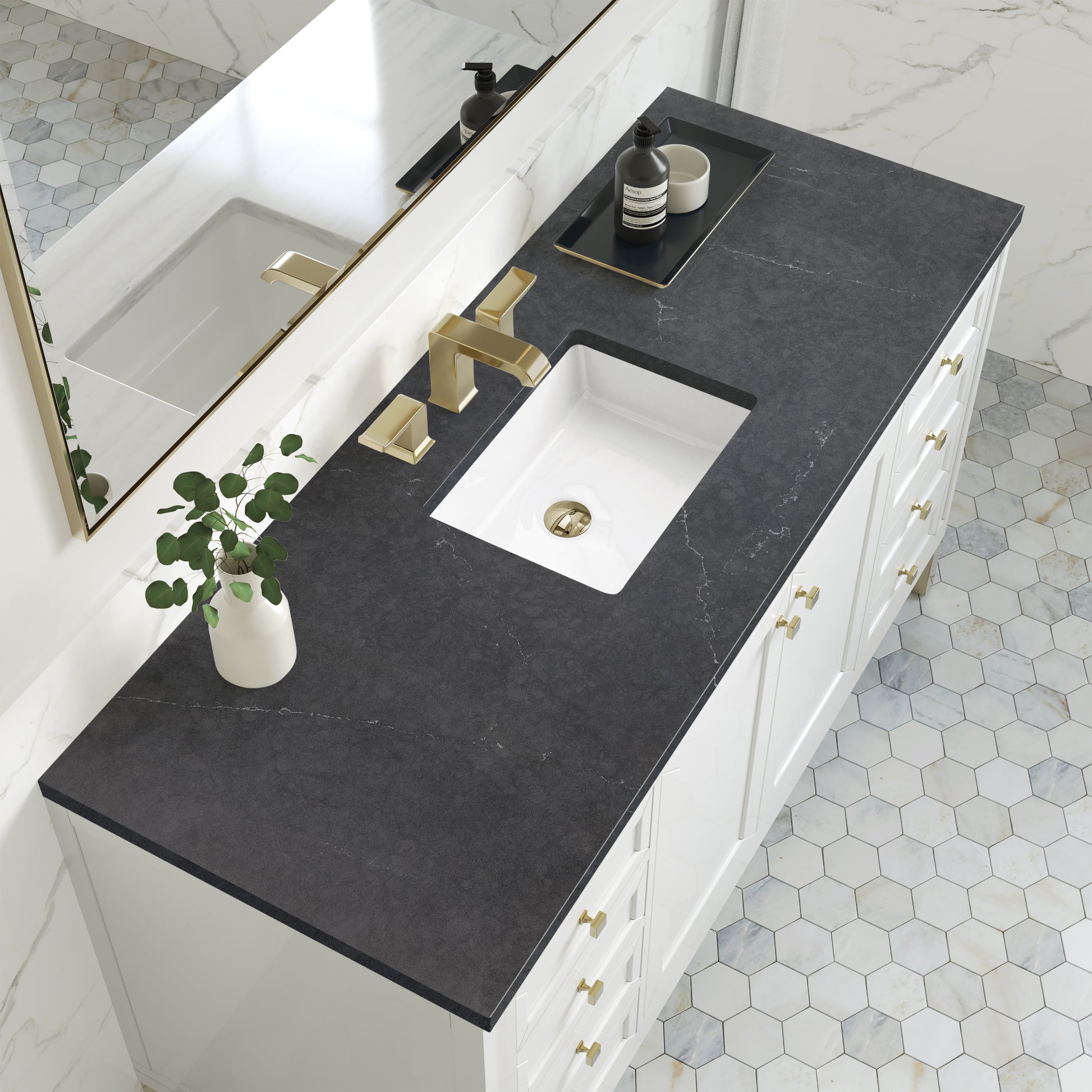 Chicago 60" Single Vanity, Glossy White w/ 3CM Charcoal Soapstone Top James Martin Vanities