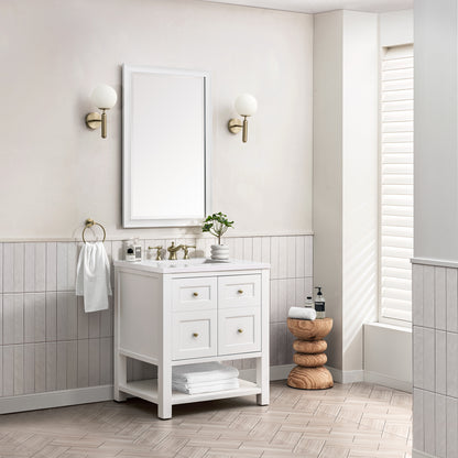 Breckenridge 30" Single Vanity, Bright White w/ 3CM White Zeus Top James Martin Vanities