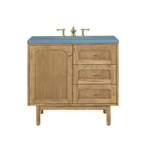 Laurent 36" Single Vanity, Light Natural Oak w/ 3CM Cala Blue Top James Martin Vanities