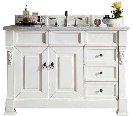 Brookfield 48" Single Vanity, Bright White w/ 3 CM Arctic Fall Solid Surface Top James Martin Vanities