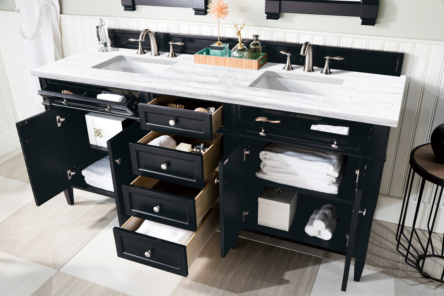 Bathroom Vanities Outlet Atlanta Renovate for LessBrittany 72" Black Onyx Double Vanity w/ 3 CM Arctic Fall Solid Surface Top