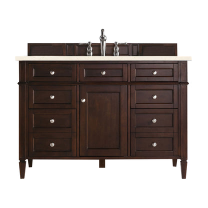 Brittany 48" Burnished Mahogany Single Vanity w/ 3 CM Eternal Marfil Quartz Top James Martin Vanities